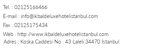 kbal De Luxe Hotel telefon numaralar, faks, e-mail, posta adresi ve iletiim bilgileri